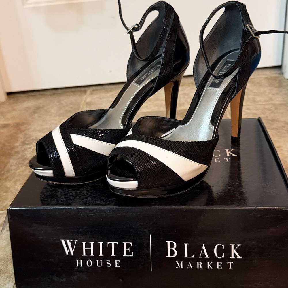 Size 8 peep toe stilettos. Black and white patent